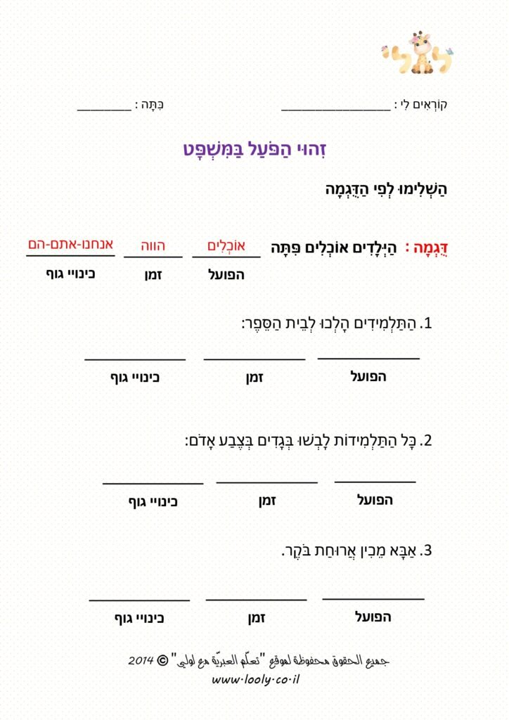 مواد تعليمية لتعلم العبرية: פעלים בזמן הווה כיתה ג_page-0001 – موقع لولي التعليمي لتعلم العبرية